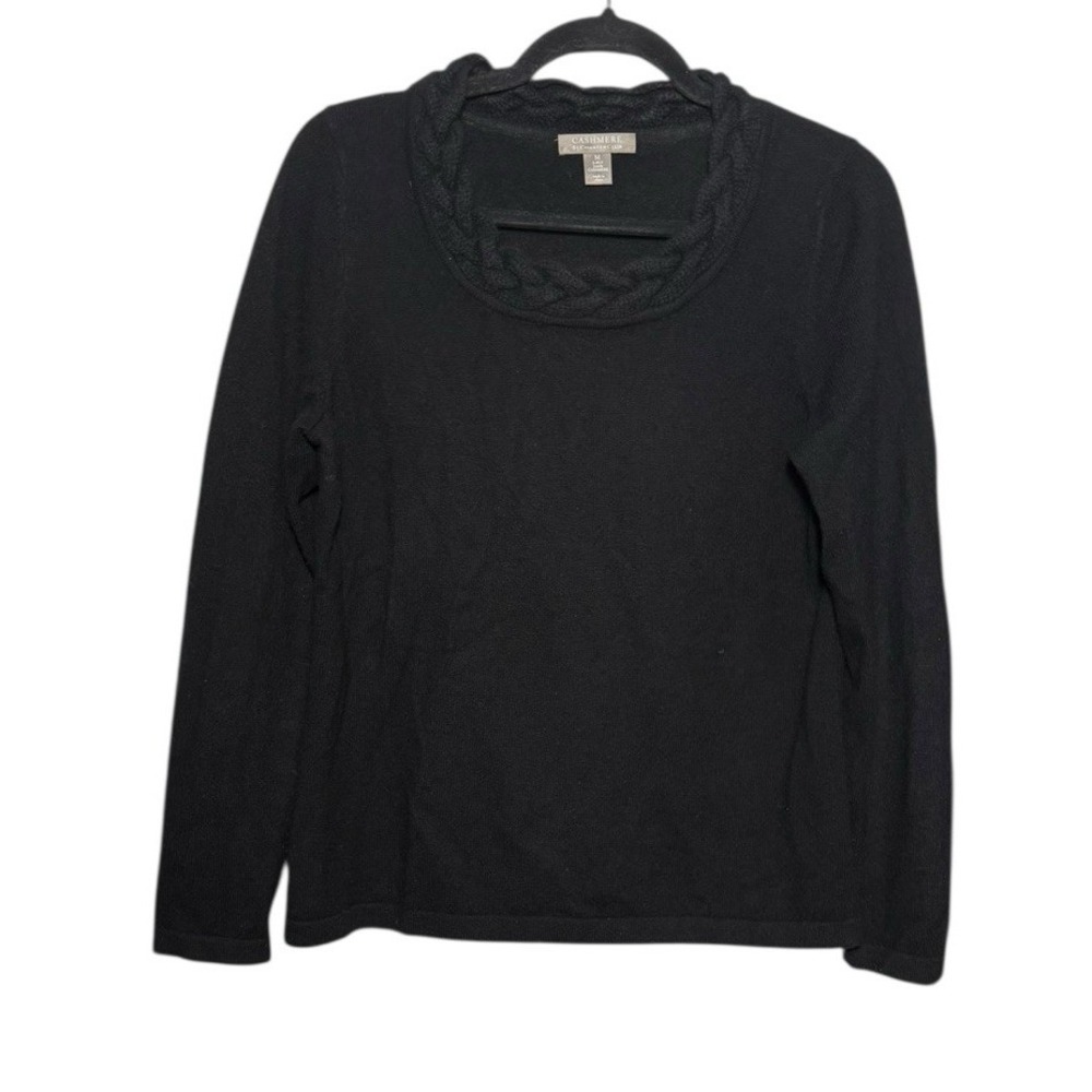 Cashmere By Charter Club Black‎ Cashmere Sweater Women's Size M Braided Neckline